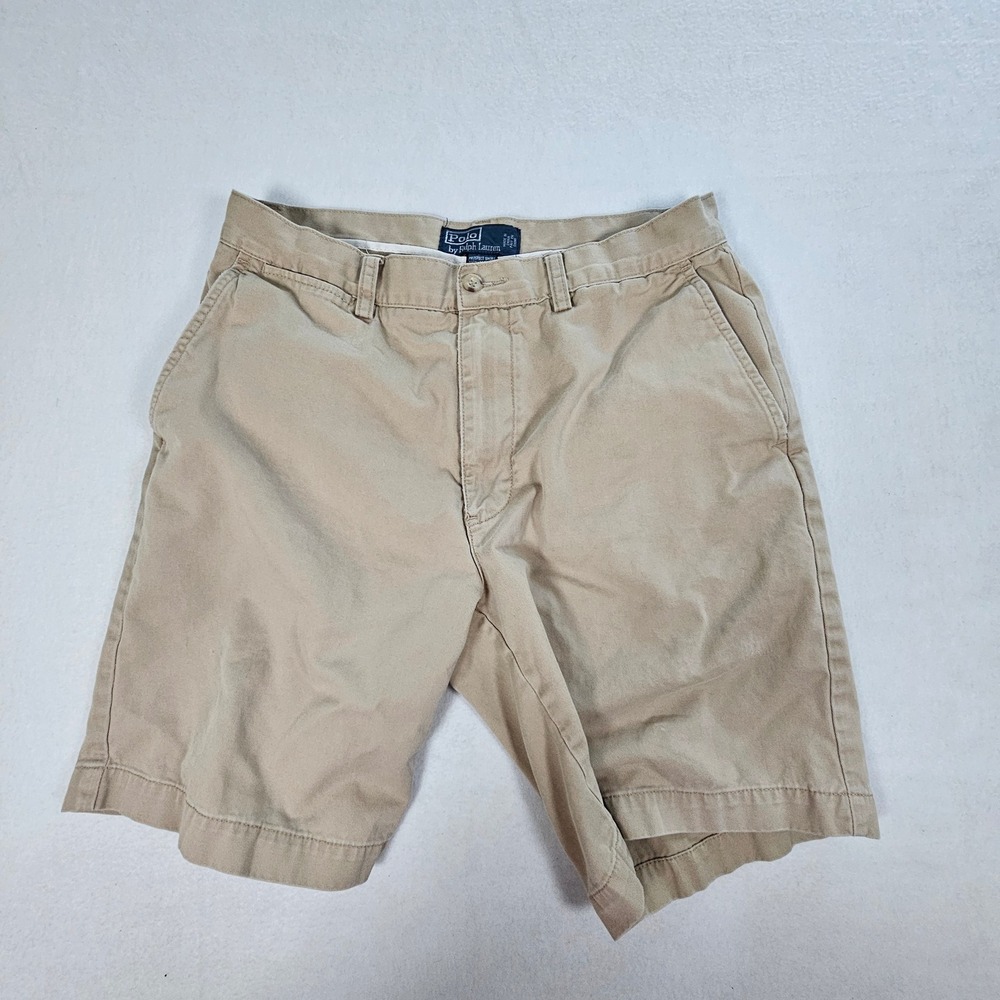 Polo Ralph Lauren Mens Prospect Short 32 Khaki Tan Cotton Chino Flat Front 9"